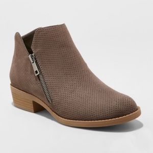 Gray MicroSuede Perforation Zipper Bootie, NWT